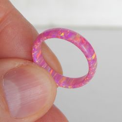Pink ring. Solid opal ring. Narrow pink opal ring. Solid opal band.