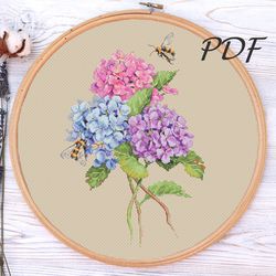 cross stitch bumblebees in hydrangeas cross stitch patterns design for embroidery pdf