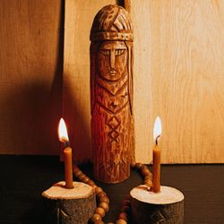 Oaken Idol of godess Freya. Pagan idol. Norse Tradition