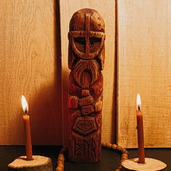 Oaken Idol of god Thor. Pagan idol. Norse Tradition