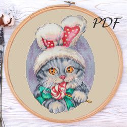Cross stitch Cat with caramel cross stitch patterns design for embroidery pdf