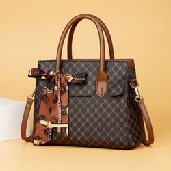 Womens Random Geometric Pattern Twilly Scarf Decor Top Handle Bag