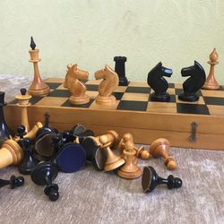 Wooden Soviet chess set 1961, Vintage Russian Mordovian style chess 1960s, 62 years old chess gift USSR