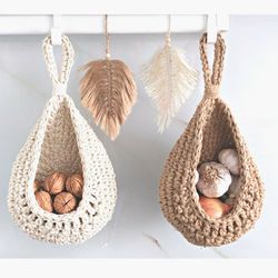Wall hanging storage baskets New home gift Cottagecore decor ideas Garlic keeper Succulent planters