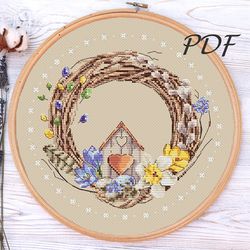 Cross stitch Easter Wreath cross stitch patterns design for embroidery pdf