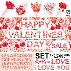 Heart font, Happy valentine's day images, valentine's day wallpaper, I love you clipart, bouquet of hearts, love png