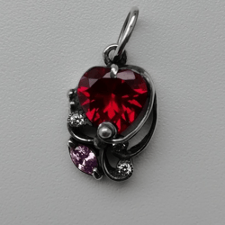 PENDANT WITH RED HEART Silver pendant Handmade Oxidized silver Love jewelry