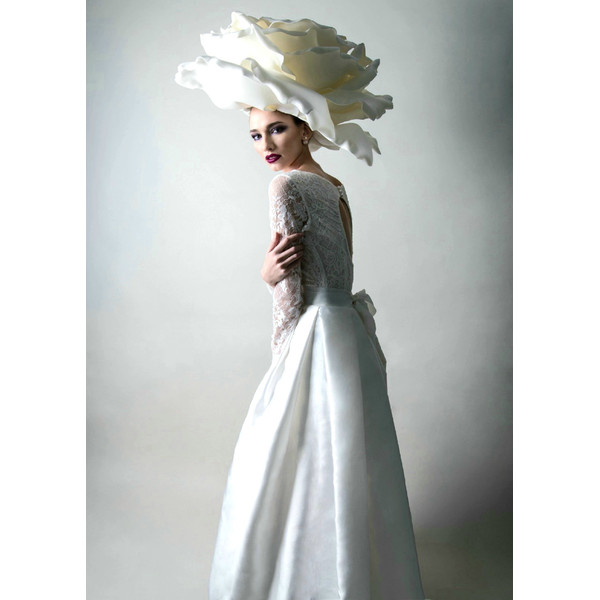 Ivory Rose Hat Women's Kentucky Derby Wedding  Bridal Shower hat Fashion Show headpiece.jpg