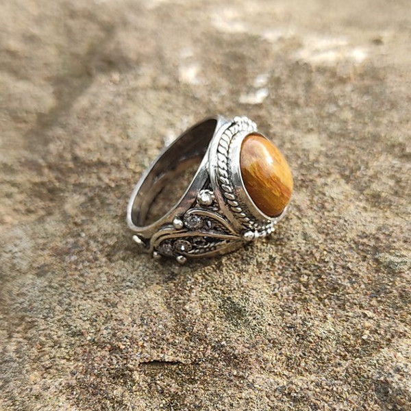 VINTAGE RING RING WITH AGATE AGATE IN SILVER
