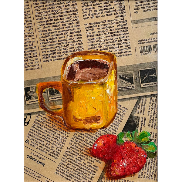 cup and strawberry painting