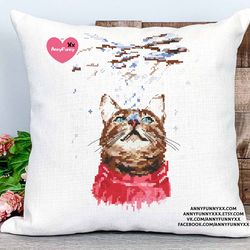 christmas snow cute cat cross stitch pattern pdf embroidery needlepoint design funny cats gifts for women cat lover gift