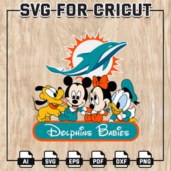 Dolphins Babies NFL Svg, Miami Dolphins Svg, Disney NFL SVG, Mickey, Pluto, Donald, NFL Teams, Instant Download