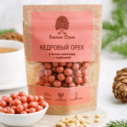 Pine nut kernel in white chocolate with strawberries, 60gr.