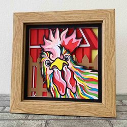 Farmhouse Chicken 3D Layered SVG For Cardstock/ Colorful Rooster Multilayer SVG/ Animal Pop Art/ Farm Animal Papercraft