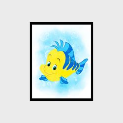 The Little Mermaid Flaunder Disney Art Print Digital Files decor nursery room watercolor