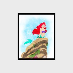 The Little Mermaid Ariel Disney Art Print Digital Files decor nursery room watercolor