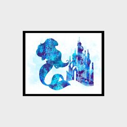 The Little Mermaid castle Disney Art Print Digital Files decor nursery room watercolor