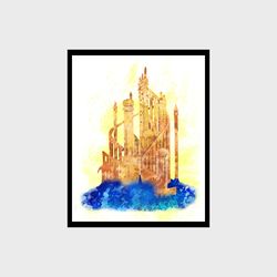 The Little Mermaid castle Disney Art Print Digital Files decor nursery room watercolor