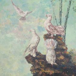 Dove painting on Canvas, Pigeon Bird Painting Wall Art, Bird Painting