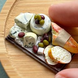 Miniature doll set in Italian style, cheese, bread, olives for playing in a dollhouse, scale 1:12, polymer plastic