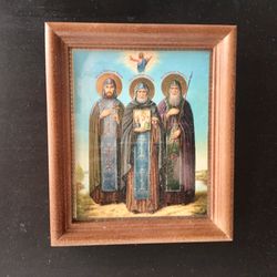 Three Saints,Alexander Nevsky, St Alexander Svirsky, St Alexander Peresvet | In wooden frame with glass  | Size: 6" x 5"