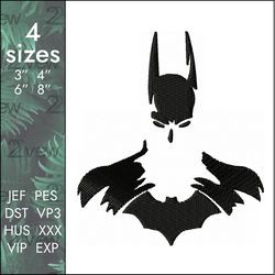 batman embroidery design, arkham knight comic dc superhero, 4 sizes