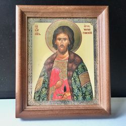 St Igor prince of Chernigov | Lithography print in wooden frame covered with glass | Size: 16 x 13 x 2 cm (6" x 5")