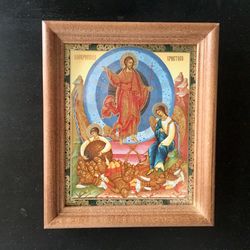 The Resurrection icon | Lithography print in wooden frame covered with glass | Size: 16 x 13 x 2 cm (6" x 5")