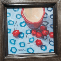 original oil painting cherry resort still life painting cherry painting mug painting bright painting