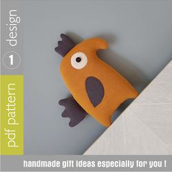 Yellow Parrot sewing pattern PDF, digital tutorial in English, rag doll sewing diy