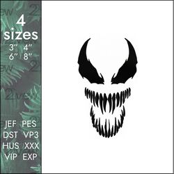 venom embroidery design, marvel comics superhero hardy, 4 sizes