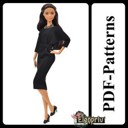 pdf pattern dress-bat for 11 1/2 fashion royalty  fr2 pivotal, repro, curvy, made-to-move, silkstone barbie doll