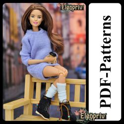 pdf pattern sweater-dress and stockings for 11 1/2 pivotal, repro, curvy, made-to-move, silkstone barbie doll