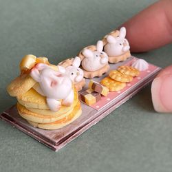 Doll miniature set of sweet pastries on a tray for playing with dolls, dollhouse, scale 1:12, polymer plastic