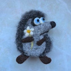 Cute hedgehog with chamomile brooch for women Needle felted wool hedgie pin Handmade animal jewelry