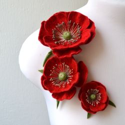 Poppy brooch pin very large red flower, Mothers day , Stylish Floral Pin, Fabric flower pin, gifts for her