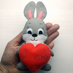 Valentines day gift, Gift for her, Gift for him, felt toys, Valentine day decor, Valentines bunny toy, Valentine heart