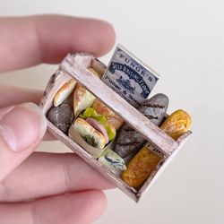 Doll miniature set of bread and cheese and sandwich dollhouse, scale 1:12, polymer plastic