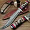 Custom Made Damascus Steel Hunting BOWIE Knife With Handmade Cow Leather Sheathjpg