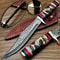 Custom Made Damascus Steel Hunting BOWIE Knife With Handmade Cow Leather Sheathjpg