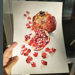 pomegranate painting fruit original watercolor painting  art still life wall art bby guldar