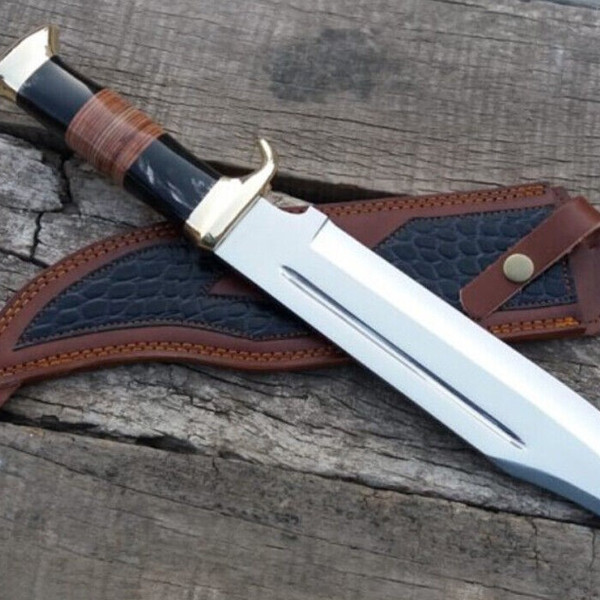 18 Custom Handmade Carbon Steel Crocodile Dundee Bowie Knife  Leather Sheath buy.jpg