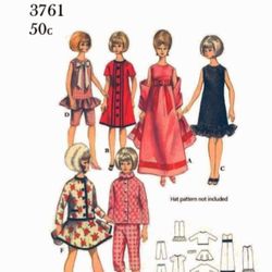 Digital Vintage Sewing Patterns Butterick 3761 Clothes for Barbie and Fashion Dolls 11 1\2 inches