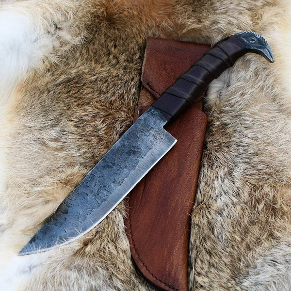 10.5 Inches Odin's Raven Viking Knife Full Tang - Hand Forged Steel For Hunting.jpg