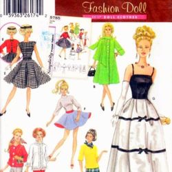 Digital Vintage Sewing Patterns Simplicity 5785 Clothes for Barbie and Fashion Dolls 11 1\2 inches