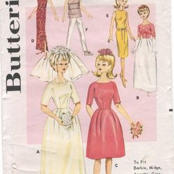 Digital Vintage Sewing Patterns Butterick 3088 Clothes for Barbie and Fashion Dolls 11 1\2 inches