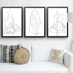 Feminine Line Art Woman Line Drawing Three Wall Art Minimalist Poster Instant Download Set of 3 Prints Women Print