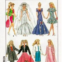 Digital Vintage Sewing Patterns Simplicity 9334 Clothes for Barbie and Fashion Dolls 11 1\2 inches