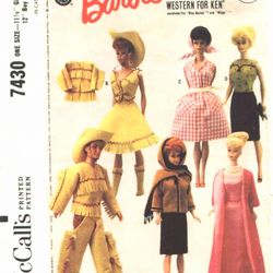 Digital Vintage Sewing Patterns MC Calls 7430 Clothes for Barbie and Fashion Dolls 11 1\2 inches