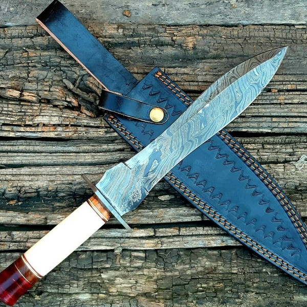 Dagger Knife Custom Handmade Damascus Steel Hunting knife camping Knife.jpg